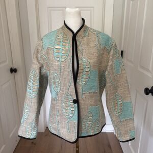 Vintage Khangura Tapestry Geometric Abstract Art‎ REVERSIBLE Jacket Sz M Aqua
